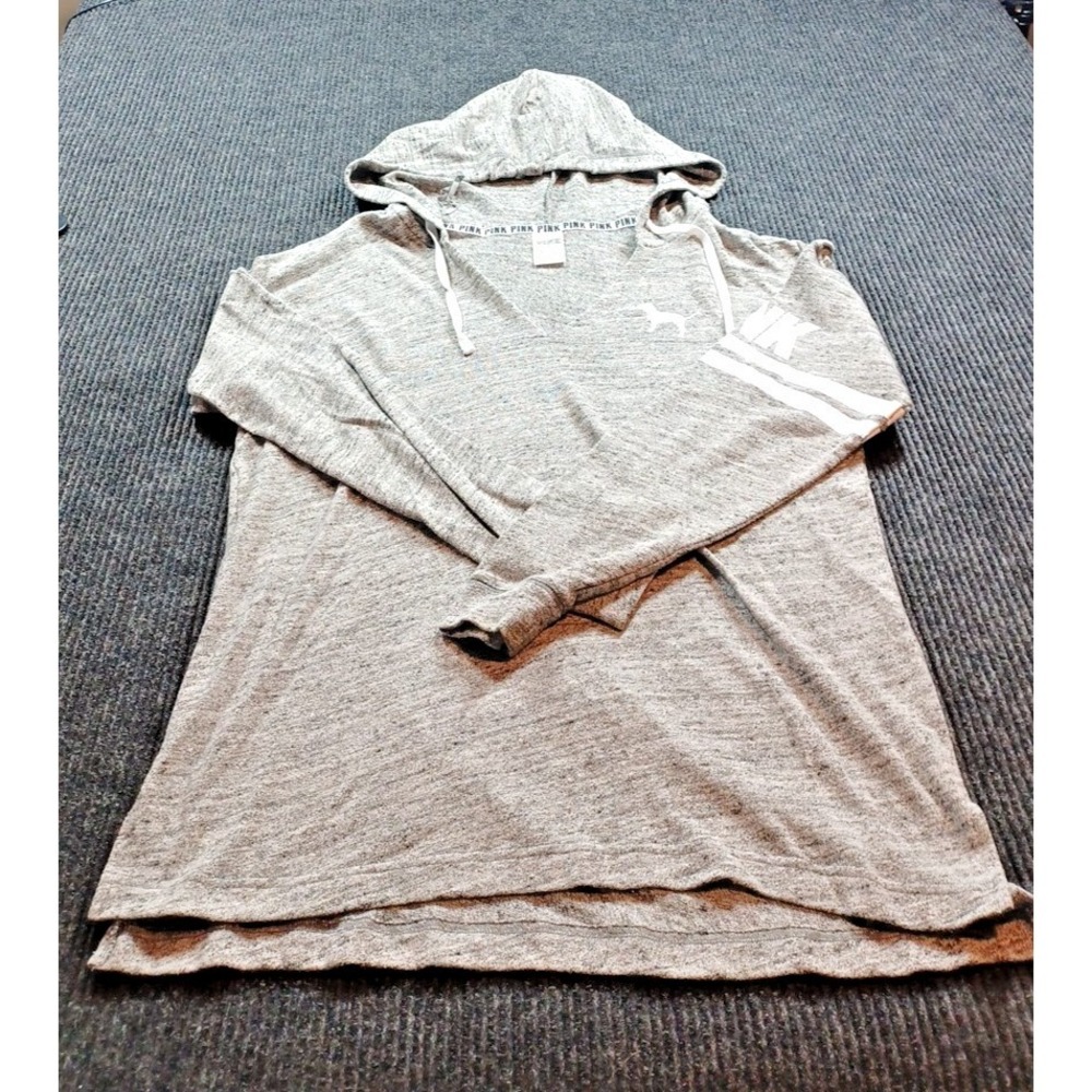Victoria's Secret PINK Long Sleeve Logo Hoodie w/iconic Dog. Size Large, Gray